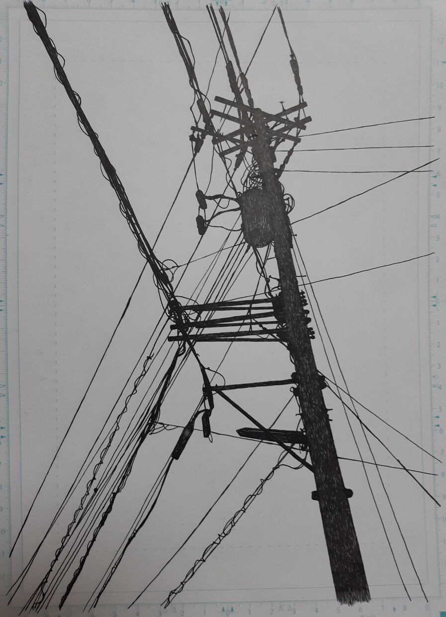 ボールペン画(主に電柱や風景)を描きます モノクロイラスト好きな方にオススメです。ベタ塗り無し。 イメージ3