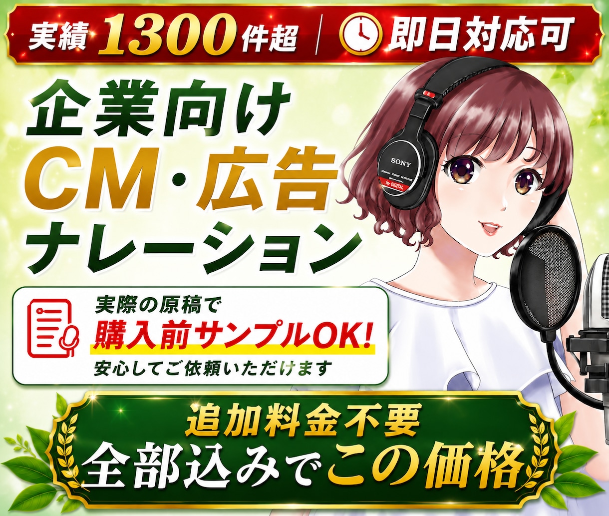企業向け CM・広告ナレーション収録します 実績1,300件超｜事前サンプル可｜即日可 イメージ1