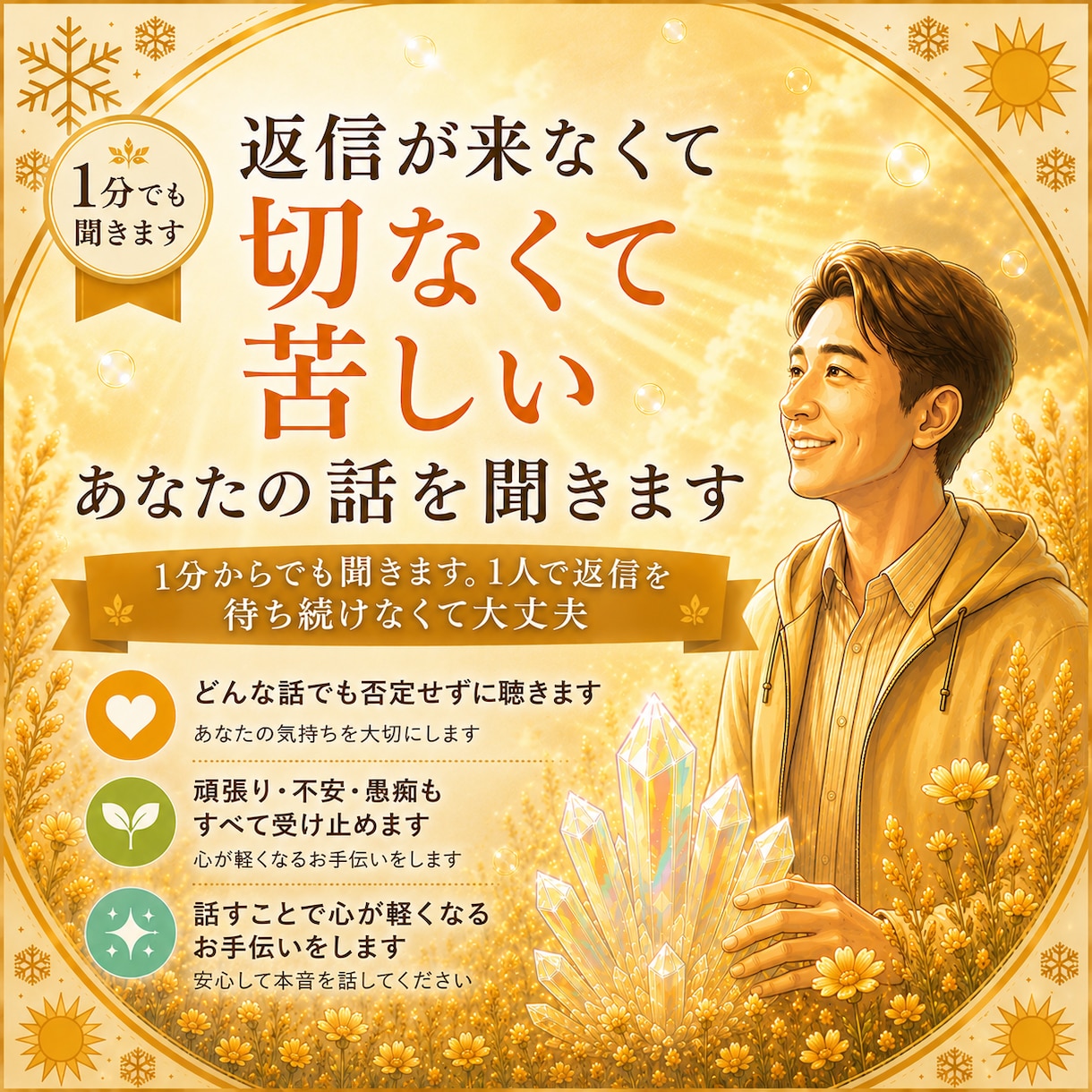 返信が来なくて切なくて苦しいあなたの話を聞きます 1分からでも聞きます。1人で返信を待ち続けなくて大丈夫 イメージ1