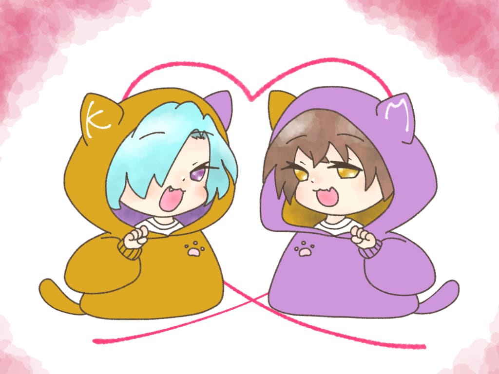 デフォルメかわいいペアアイコン描きます プレゼント利用可！量産耳付きパーカーペアイラスト イメージ1
