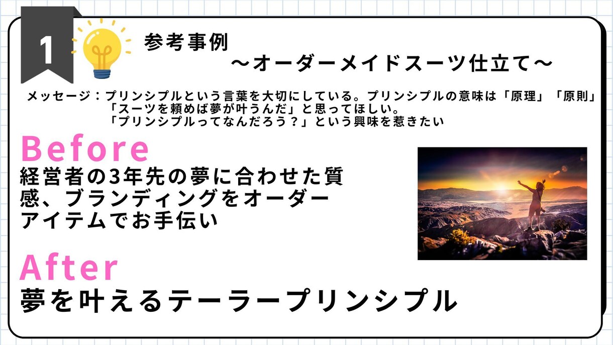 事業のキャッチコピーを考えます あなたの事業を伺い、最善のキャッチコピーを考えます。 イメージ5