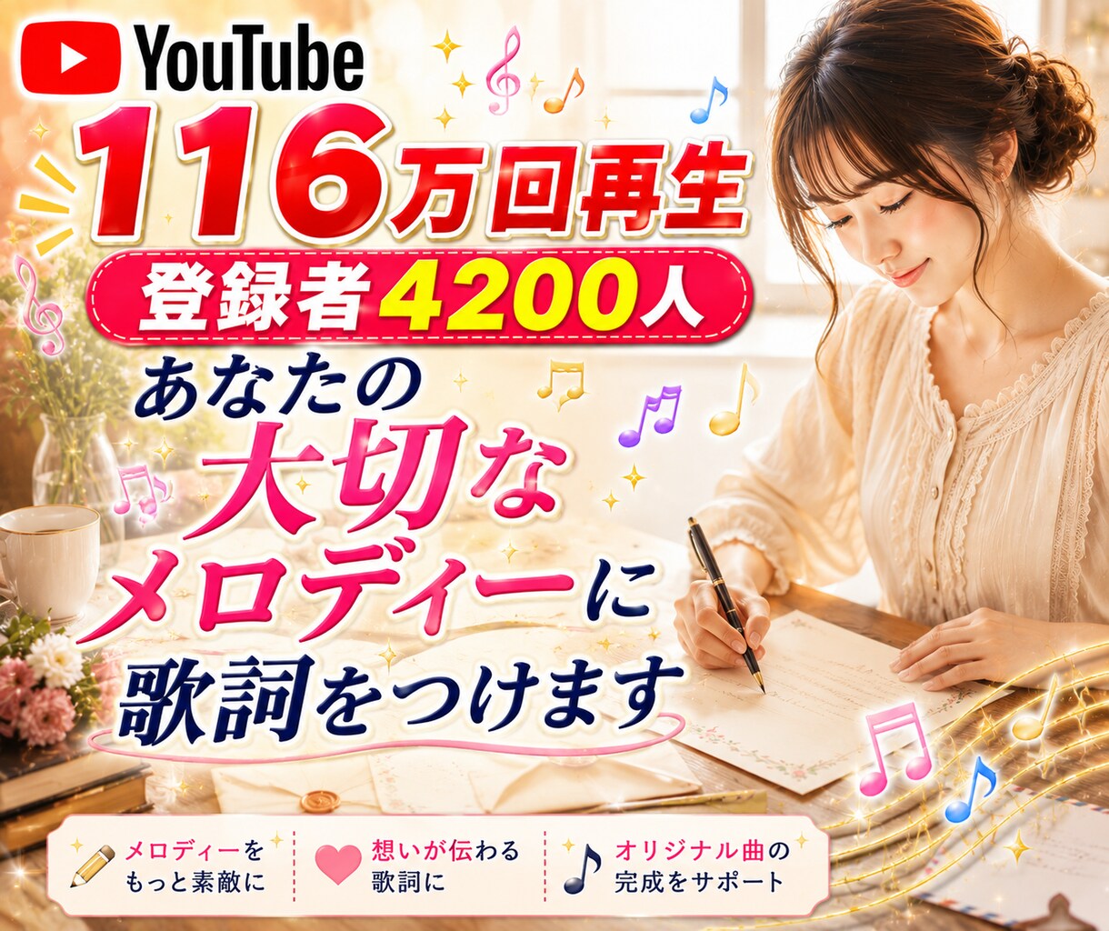 あなたの大切なメロディーに歌詞をつけます あたためてきたメロディーを形にしませんか？☆ イメージ1