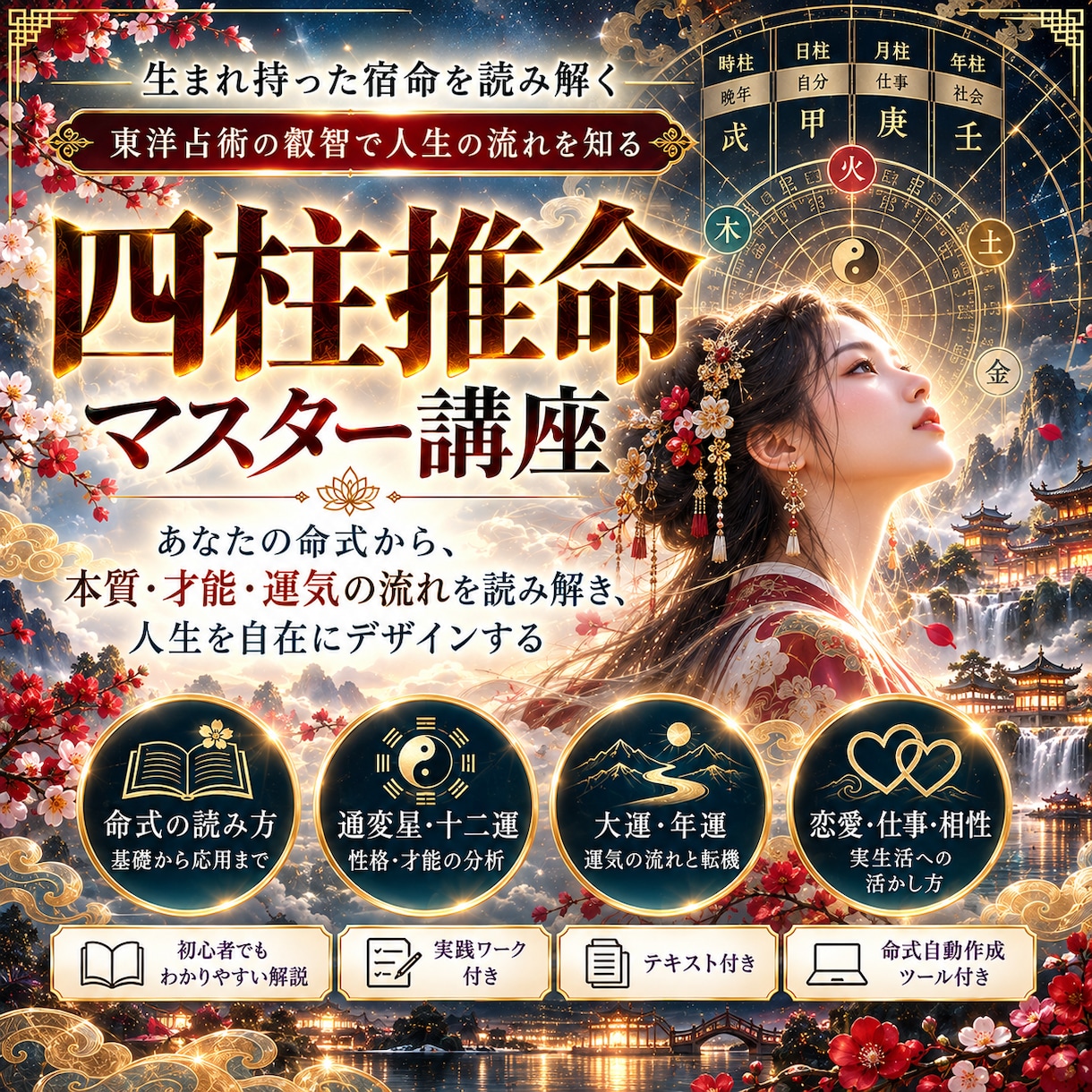 四柱推命マスター講座を提供します 四柱推命の詳細自動鑑定ツール付き イメージ1