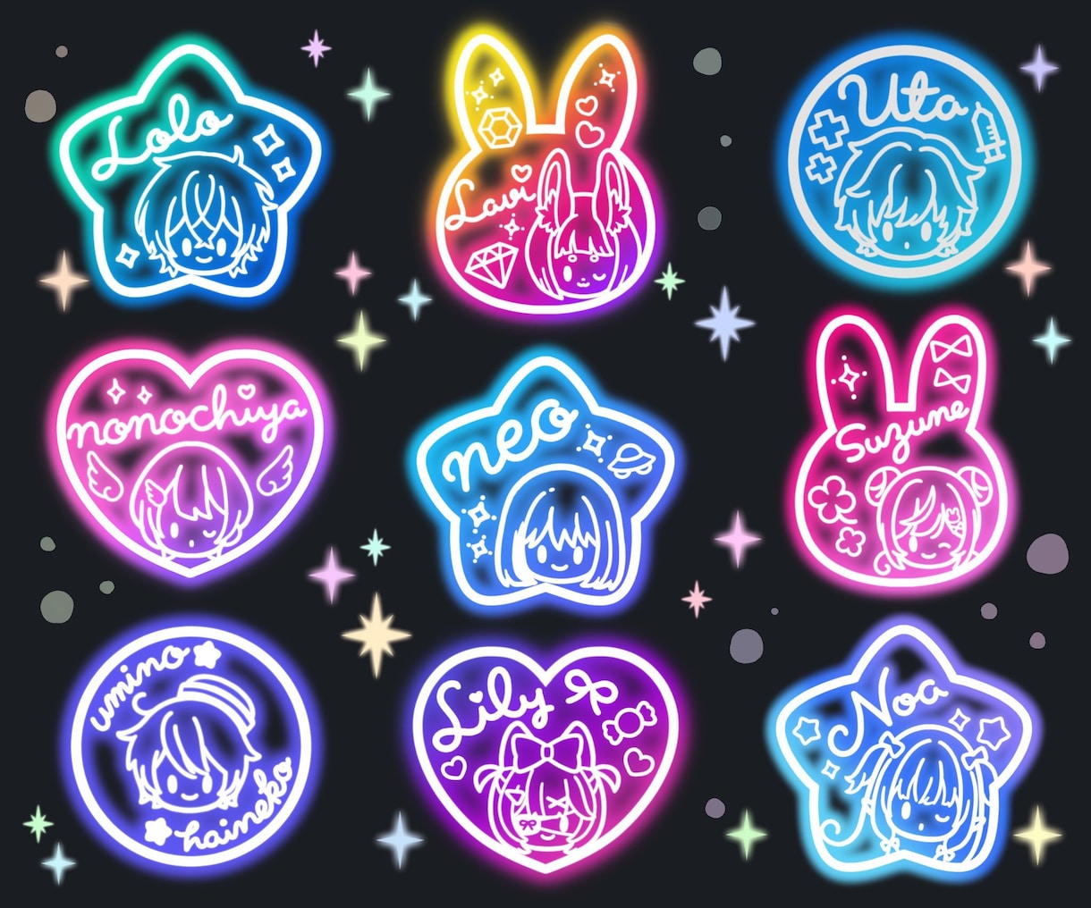 ネオンサイン風★可愛いネオンスタンプを作成します 商用可！Vtuber•配信者さんのグッズやSNS運用にも♪ イメージ3