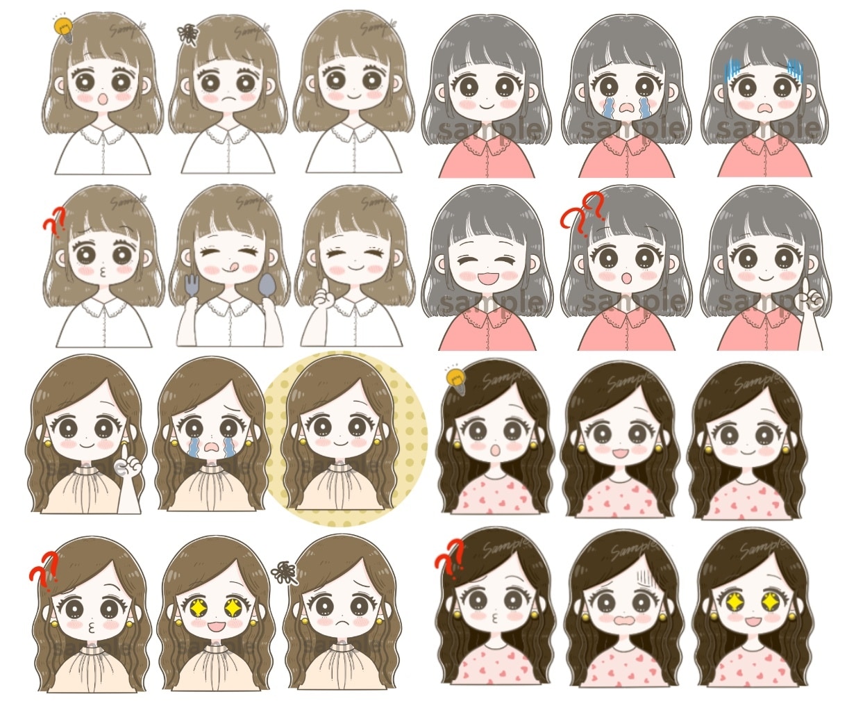 背景柄付き！かわいい表情6点セットイラスト描きます インスタ|ブログ|SNSに◎可愛い商用OKのアイコンイラスト イメージ9