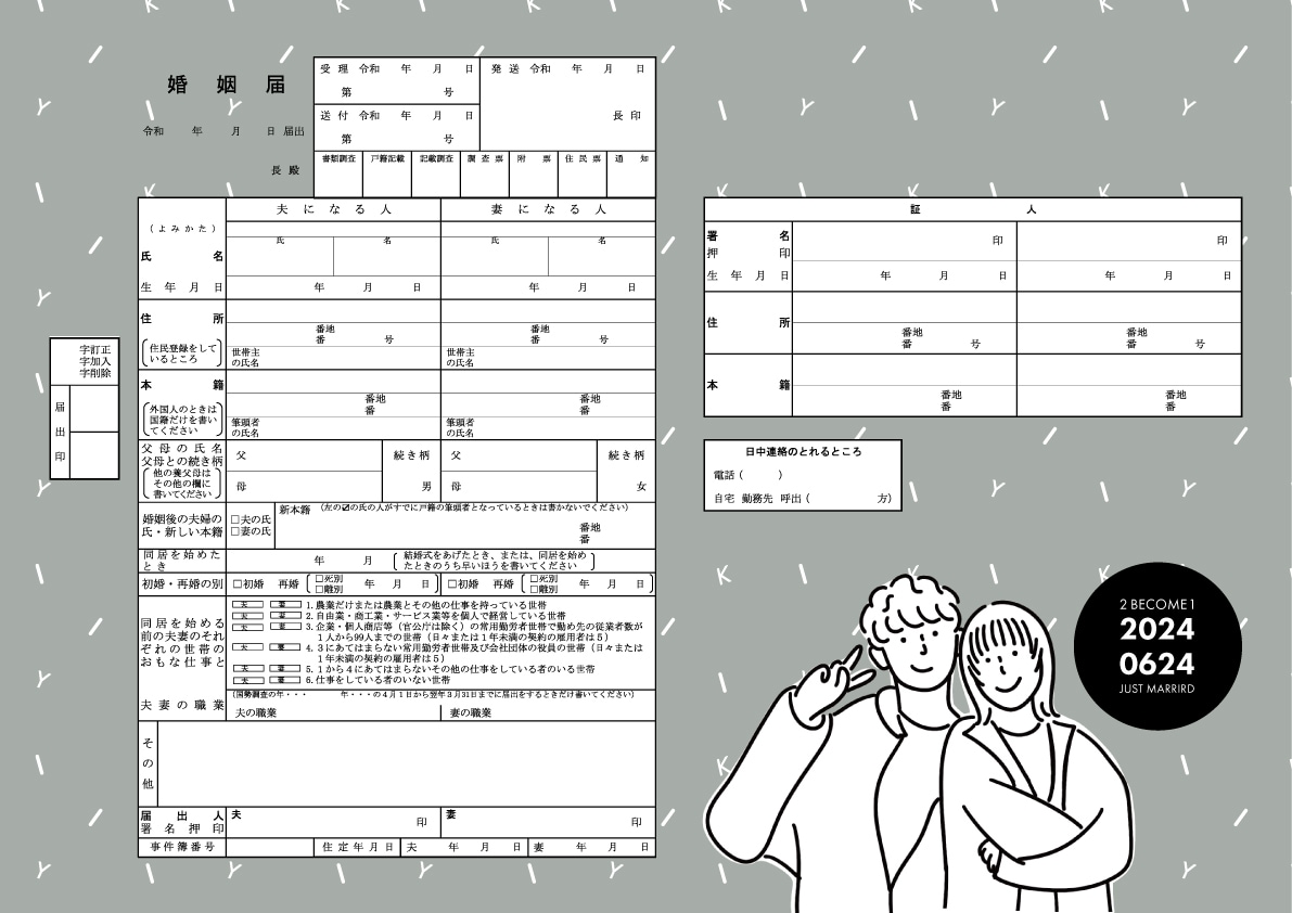 オリジナル婚姻届製作します 完全オーダーメイドで二人の似顔絵入りの婚姻届を作成いたします イメージ3