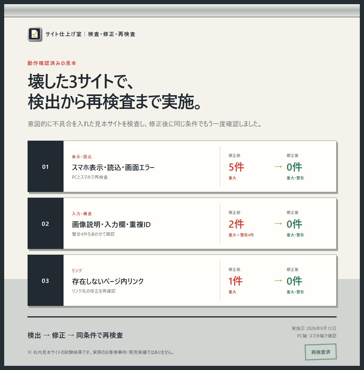 AIで作ったホームページ・LPの不具合を修正します ボタン不良・スマホ崩れを検査し、修正後も確認 イメージ3