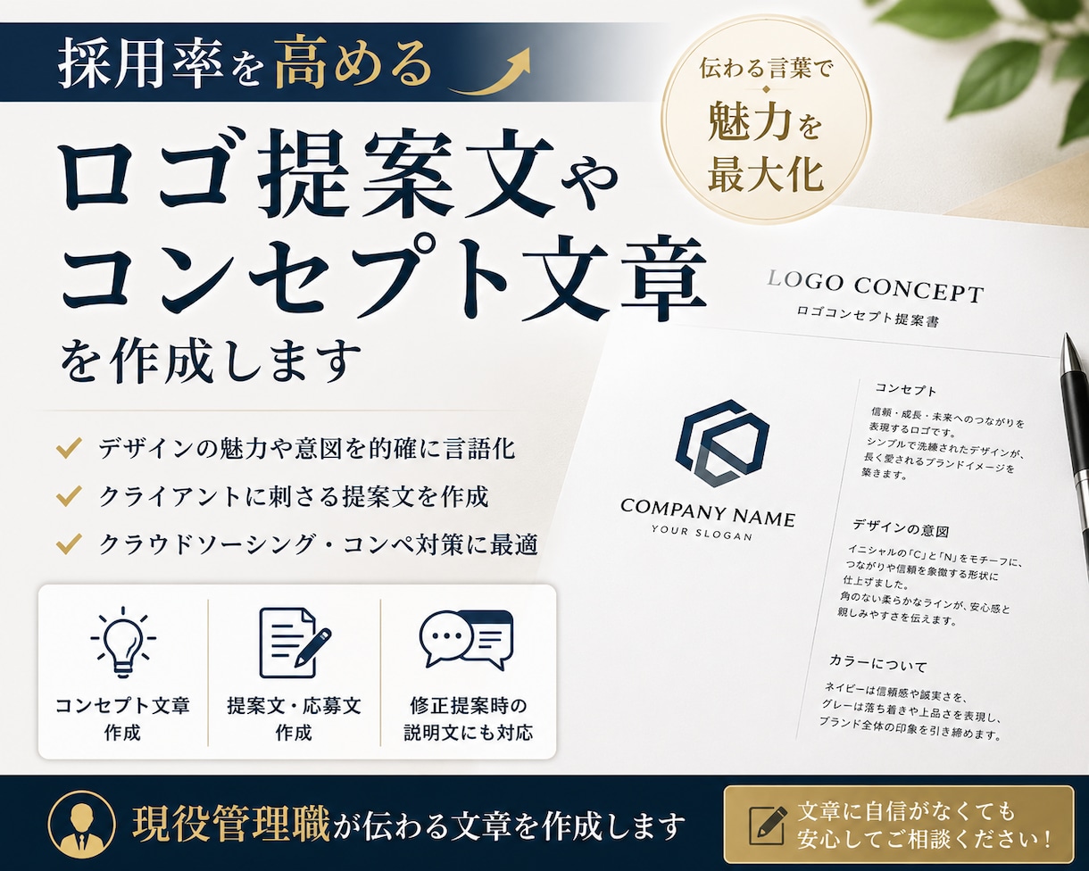 ロゴ提案文やコンセプト文章を作成します 採用率を高める提案文を作成します イメージ1