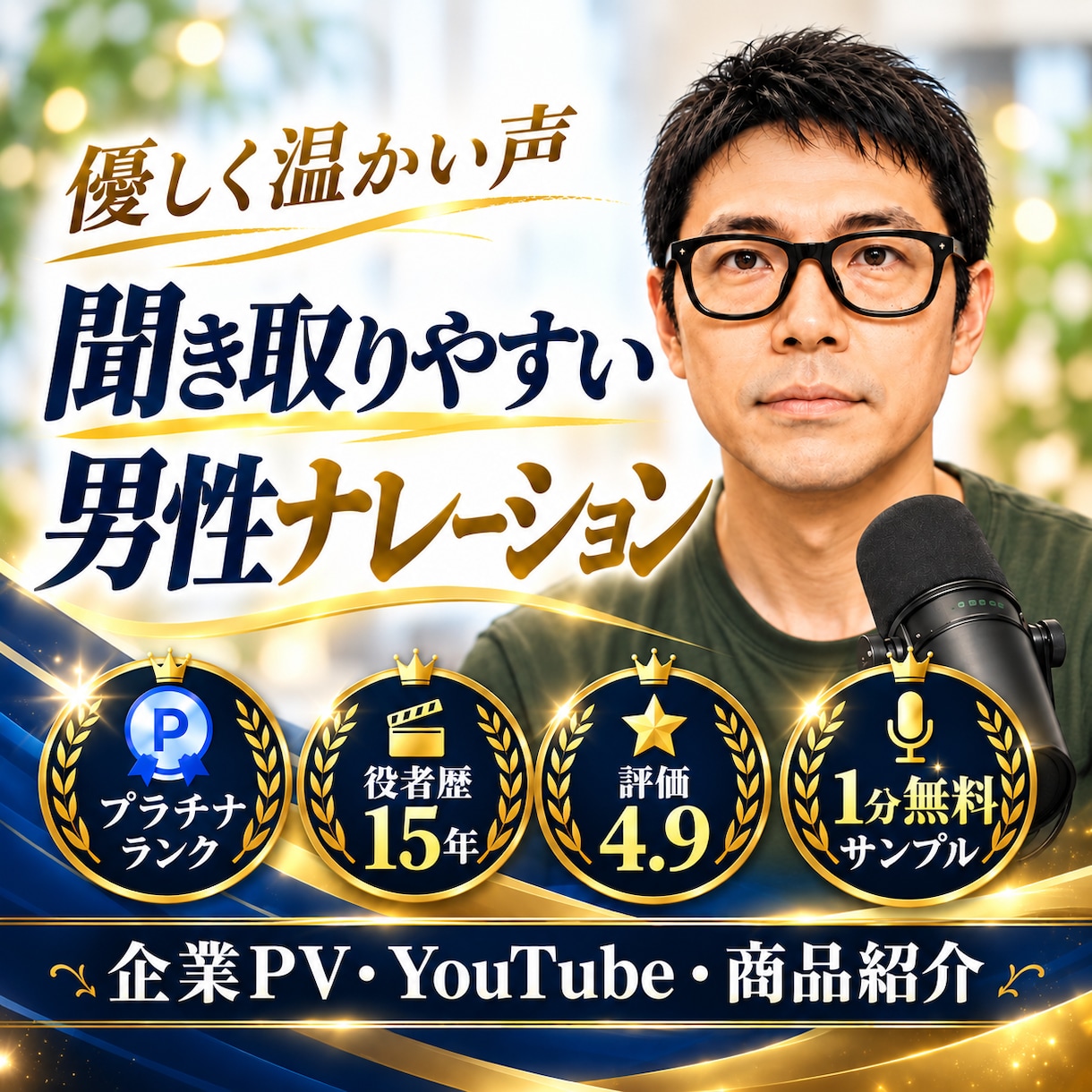役者歴15年｜優しい男性ナレーションを収録します 1分無料お試しOK｜企業PV・YouTube・CM対応 イメージ1