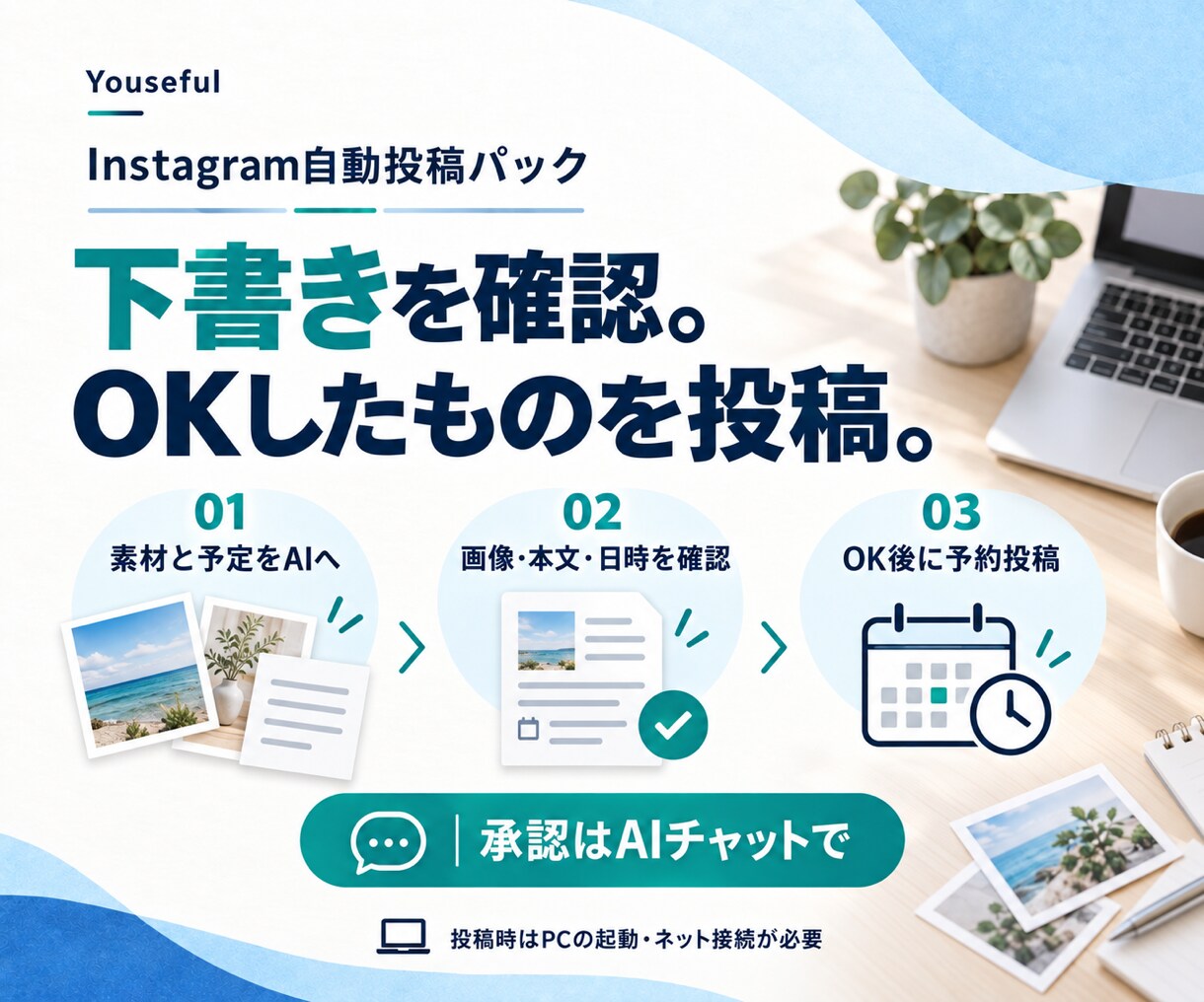 インスタ投稿文作成と予約を自動化します GPT・Claude対応／写真・リールを確認して予約投稿 イメージ2