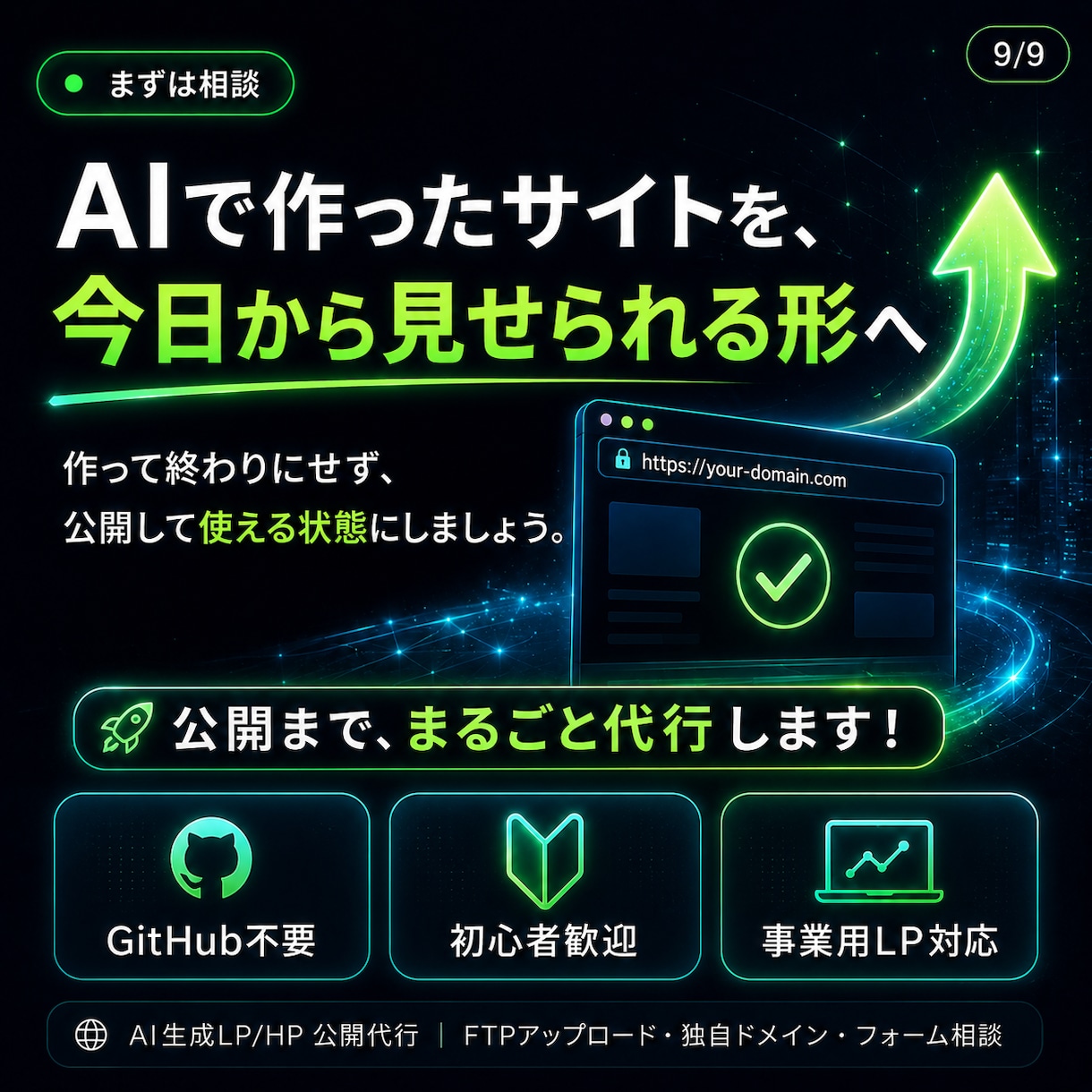 AIで作ったLP・ホームページをネット公開します AI生成サイトをレンタルサーバーへアップし、独自ドメイン公開 イメージ2