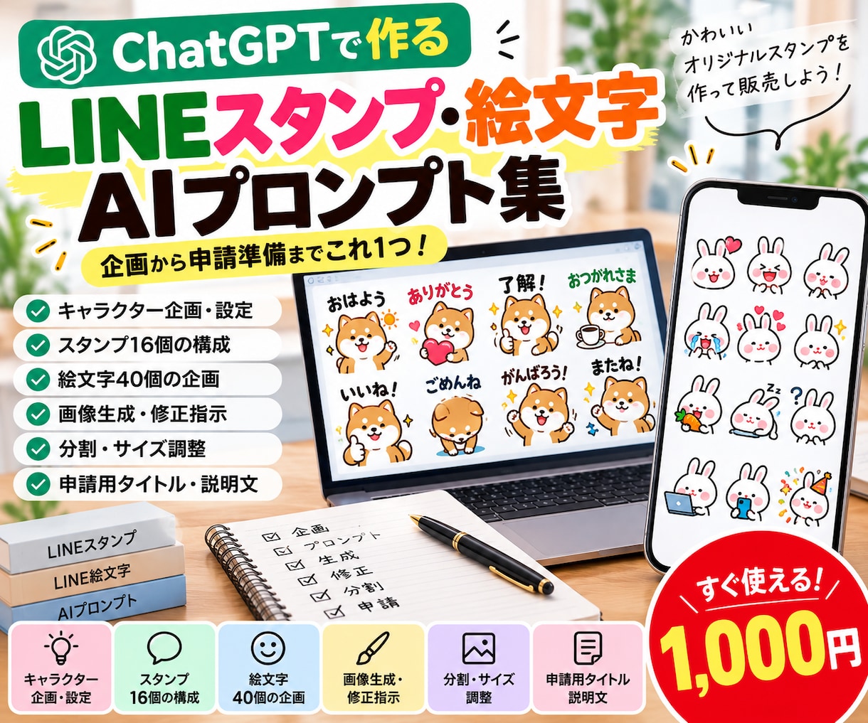 LINEスタンプ制作AIプロンプト集を販売します スタンプ・絵文字の企画から画像制作・申請準備までサポート！ イメージ1