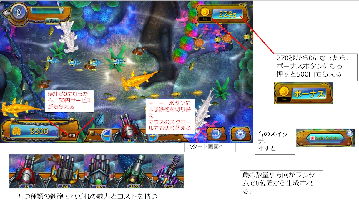 魚捕獲ゲームサンプルコード作成します 学習用、捕獲ゲーム商用参考用。現役都内スマホアプリ開発社員 イメージ3