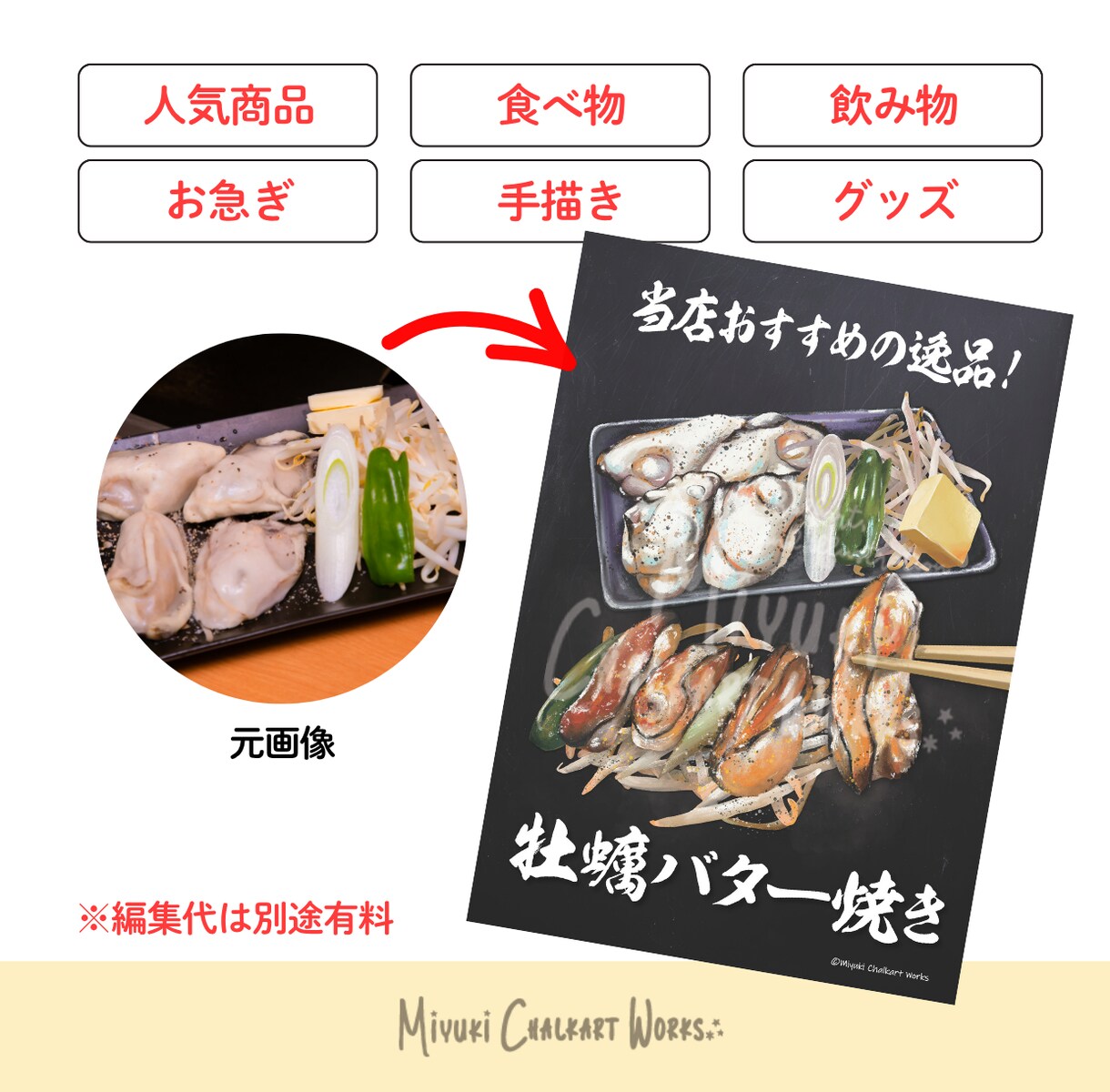 飲食店向けチョークアート風メニューイラスト描きます 写真をもとに手描き風イラストに仕上げます イメージ3