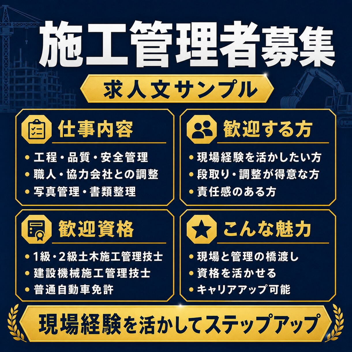 建設会社の求人文を現場目線で作成・改善します 作業員・施工管理者の募集文を、応募者に伝わる形へ整えます イメージ4