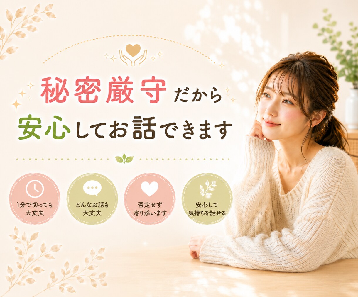 優しく傾聴 ꕤ 安心してお話できます 吐き出すことで気持ちを楽に穏やかに♪ イメージ2