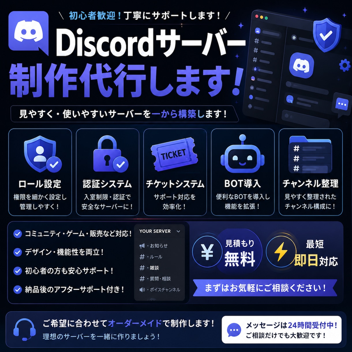 あなた専用のDiscordサーバーを構築します 見やすく、使いやすいDiscordサーバーを丁寧に制作します イメージ1