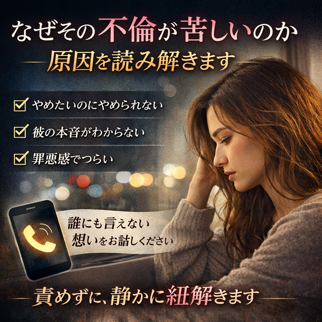 なぜその不倫が苦しいのか原因を読み解きます その関係には、ちゃんと理由があります イメージ1