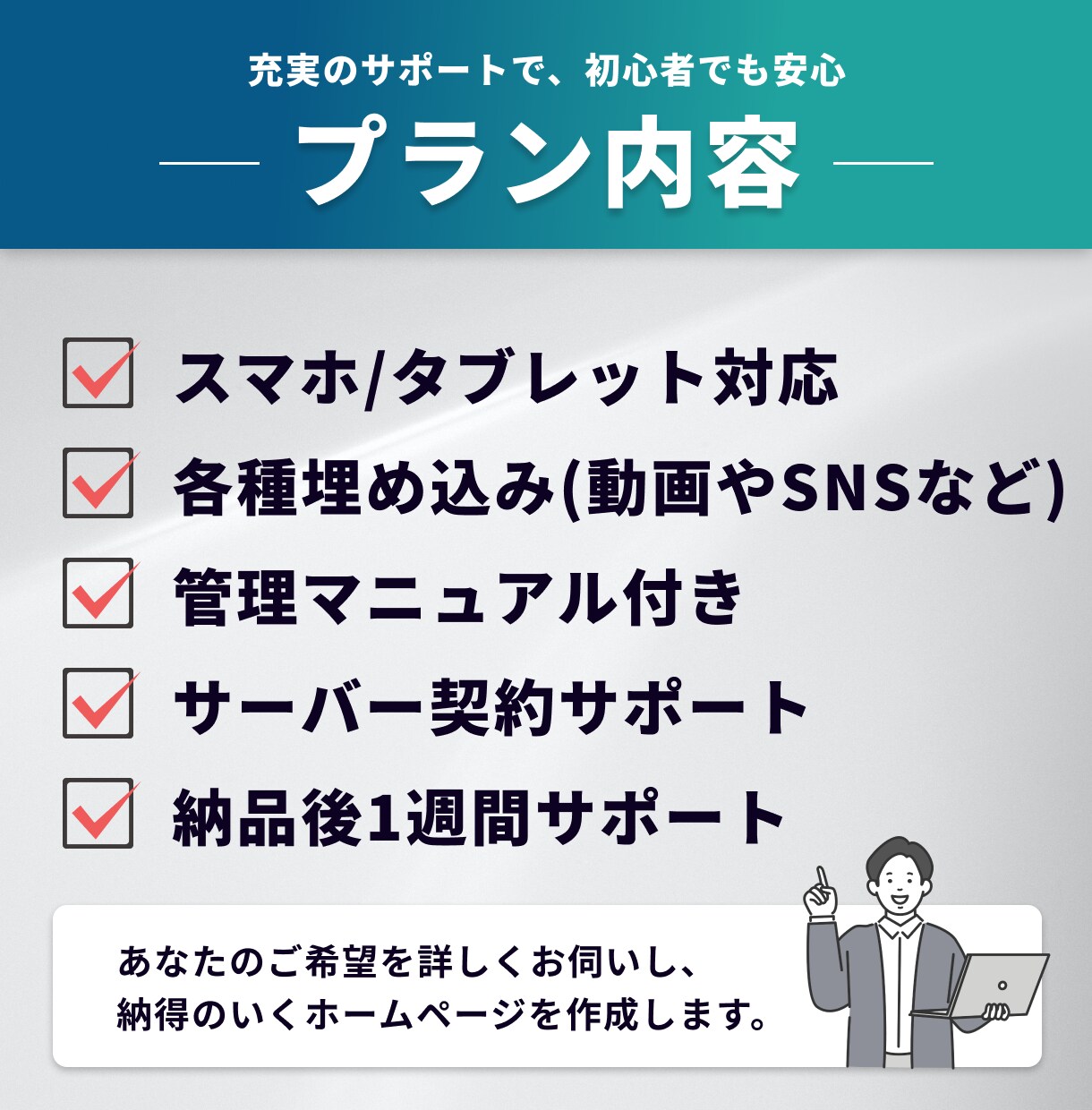 お客様と一緒にホームページを制作します 格安価格、高品質、簡単に更新できるホームページ制作 イメージ2