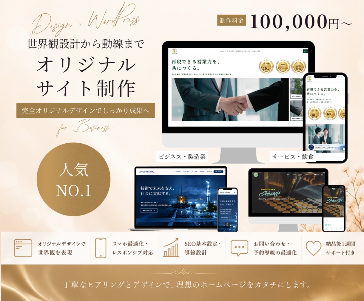 オリジナルデザインで反応につながるHP制作します 個人事業・中小企業向け｜WordPress対応・スマホ最適化 イメージ1