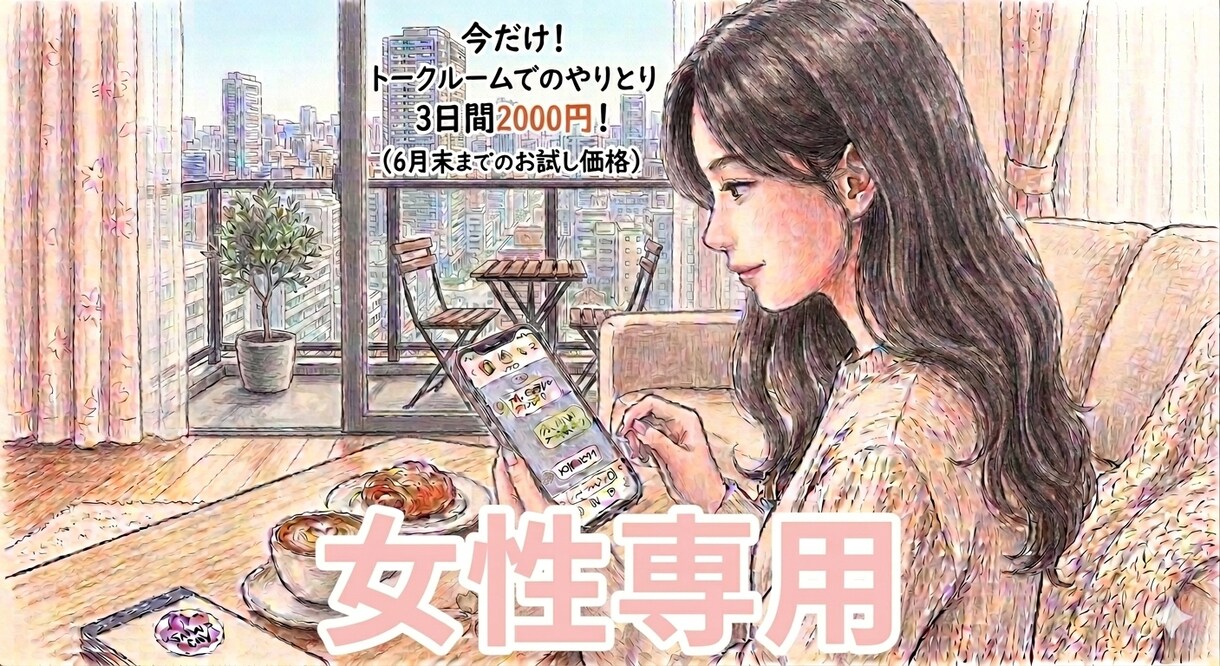 女性専用、相談、話し相手承ります ココナラ内のトークルームを使って３日間やり取りをします。 イメージ1
