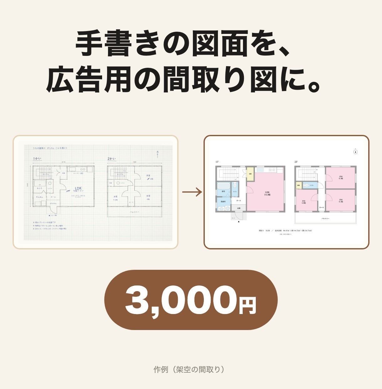 不動産広告・マイソク用の間取り図を作成します 【寸法・コンセント入りも選べる】手書き・古い図面OK イメージ1