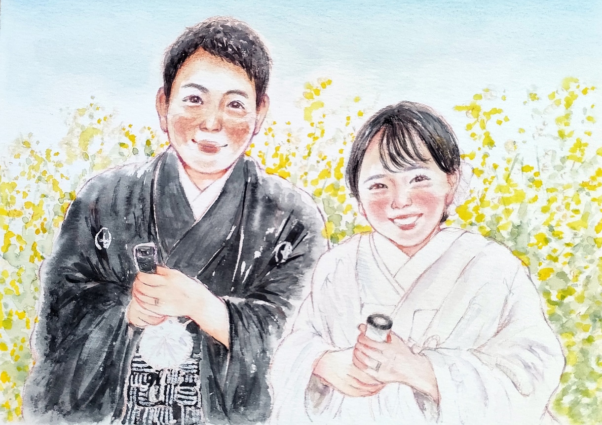 手描き水彩で温かい似顔絵をお描きしいたします プレゼントにも大人気☆2Lサイズ イメージ2