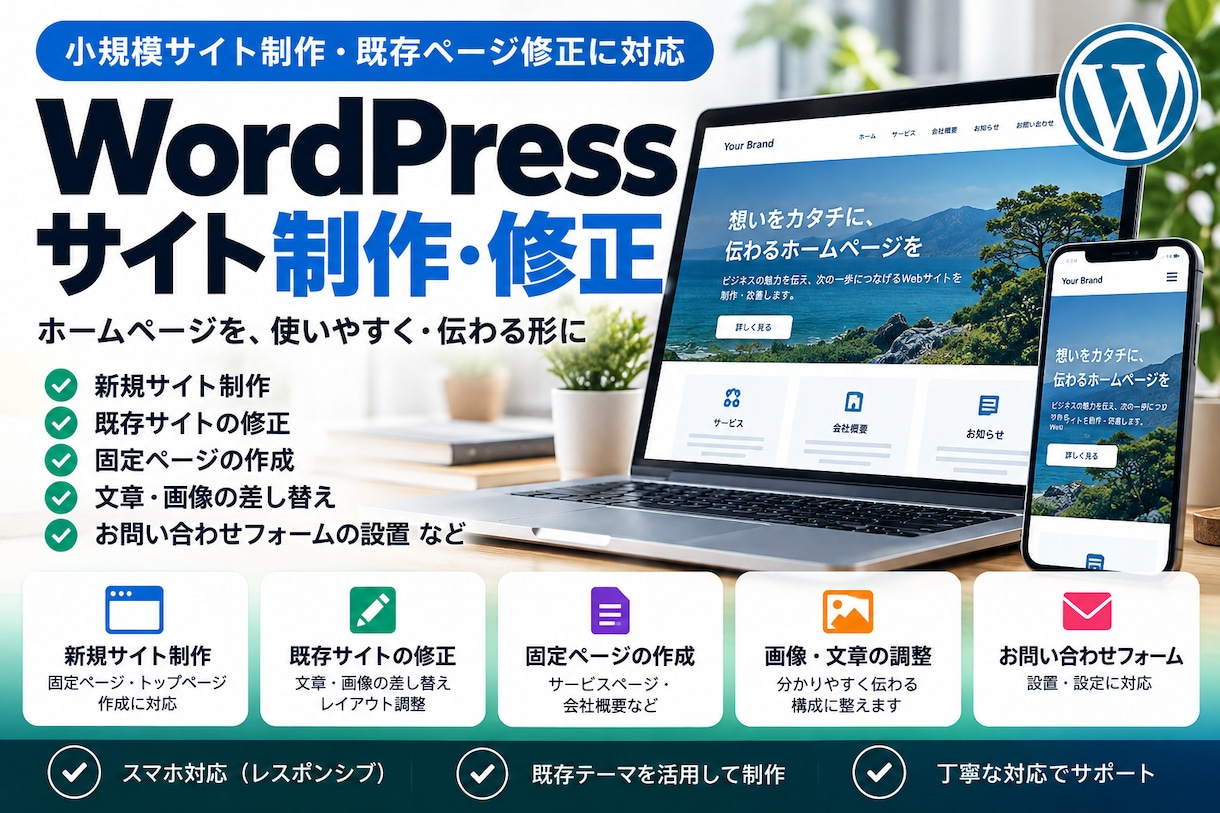 WordPressサイトの修正・ページ作成をします 小規模サイト制作・既存ページ修正に対応します イメージ1