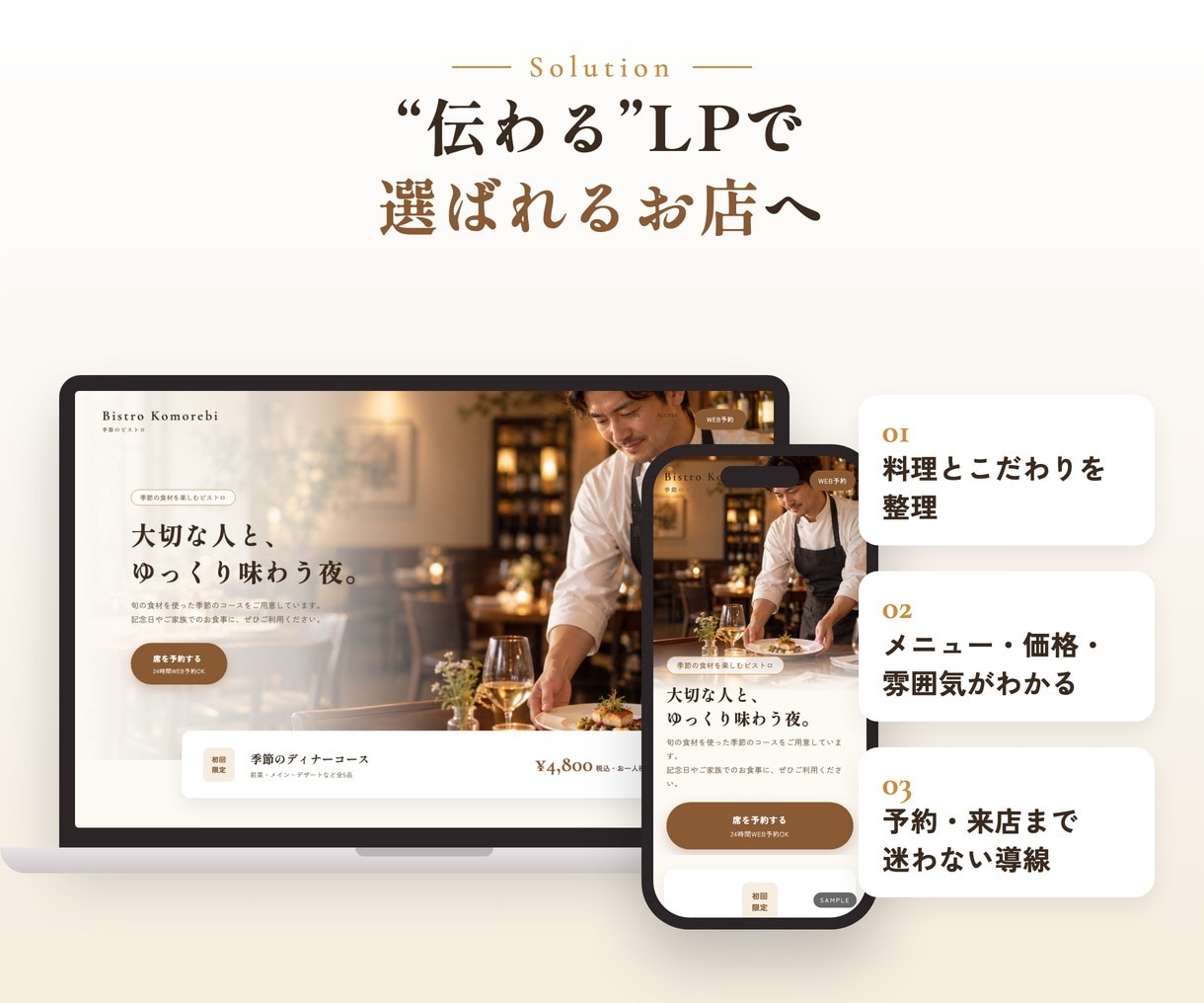 飲食店・カフェ・居酒屋特化の集客LP制作します 文章おまかせOK・修正無制限｜予約につながる構成をご提案 イメージ3