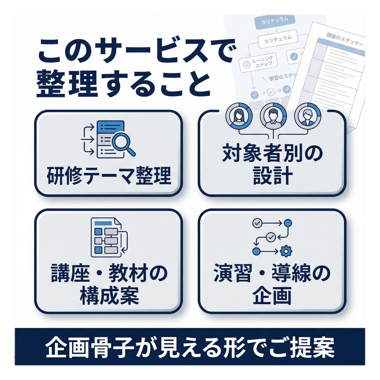 AI研修や講座教材の構成を支援します 教える内容だけでなく設計まで整えます イメージ3
