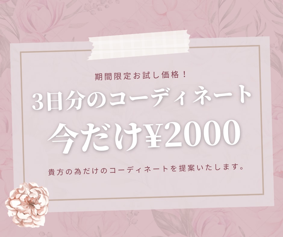 貴方だけの３日分のコーディネートを組みます 元アパレル店員が担当！初出品記念で10名様限定価格！ イメージ1