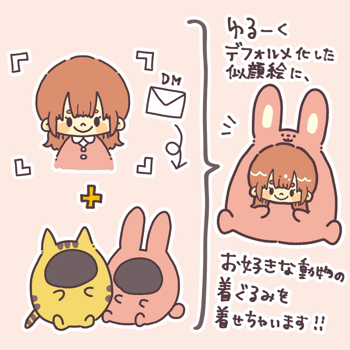 デフォルメ似顔絵にご希望の着ぐるみ着せちゃいます 似顔絵だけじゃ物足りない！かわいい着ぐるみ着せちゃいます★ イメージ2