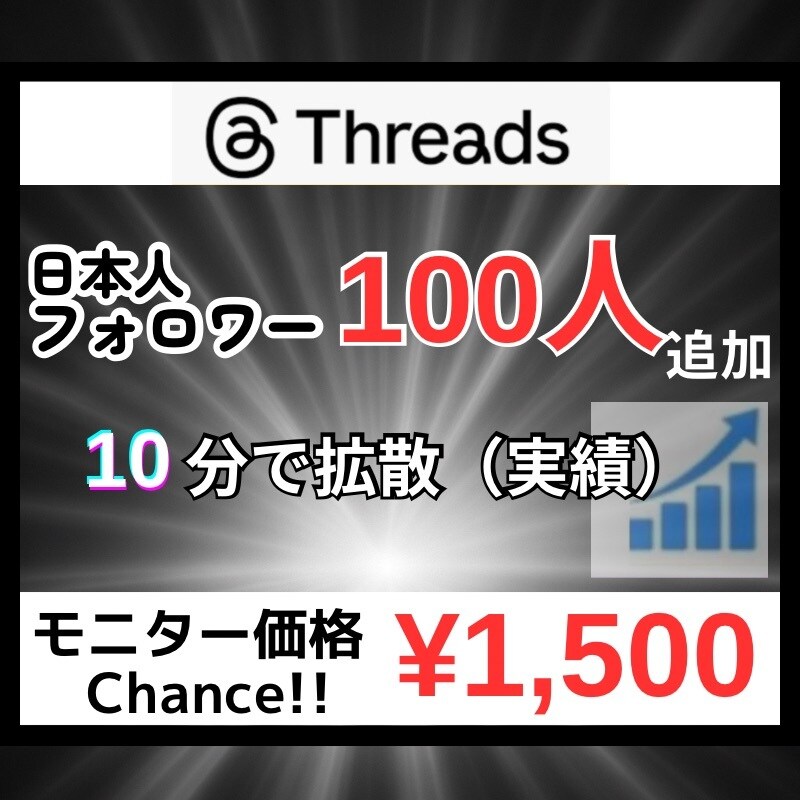 Threadsにフォロワー100人を拡散します 先着20名まで限定価格！値上前に是非お試しください！ イメージ1