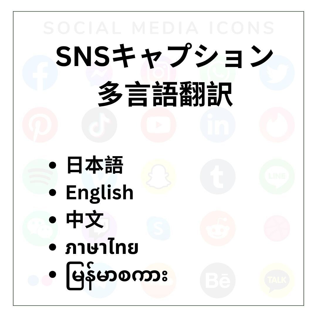 SNSキャプション多言語翻訳します 日、英、中、タイ、ミャンマー語対応可能！ イメージ1