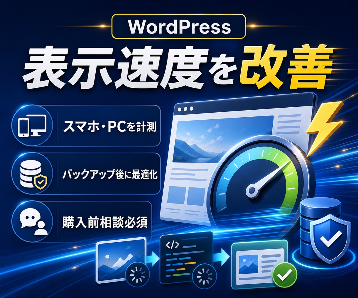 WordPressの表示速度を安全に改善します スマホ・PCを計測しバックアップ後に最適化 イメージ1