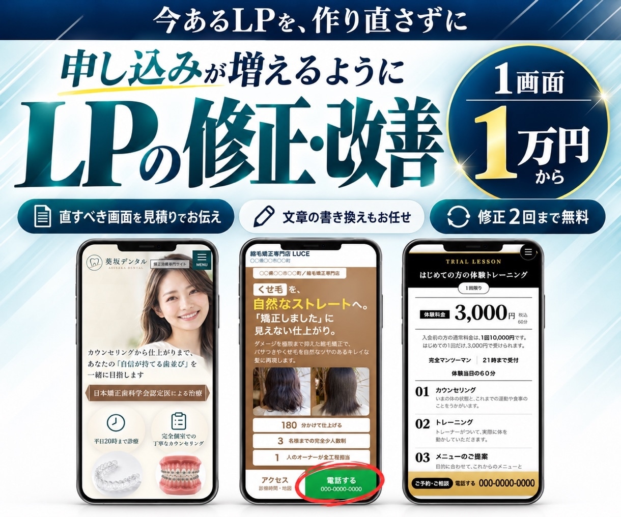 今あるLPの修正と改善をします 1画面1万円から｜直すべき画面を見積りでお伝えします イメージ1