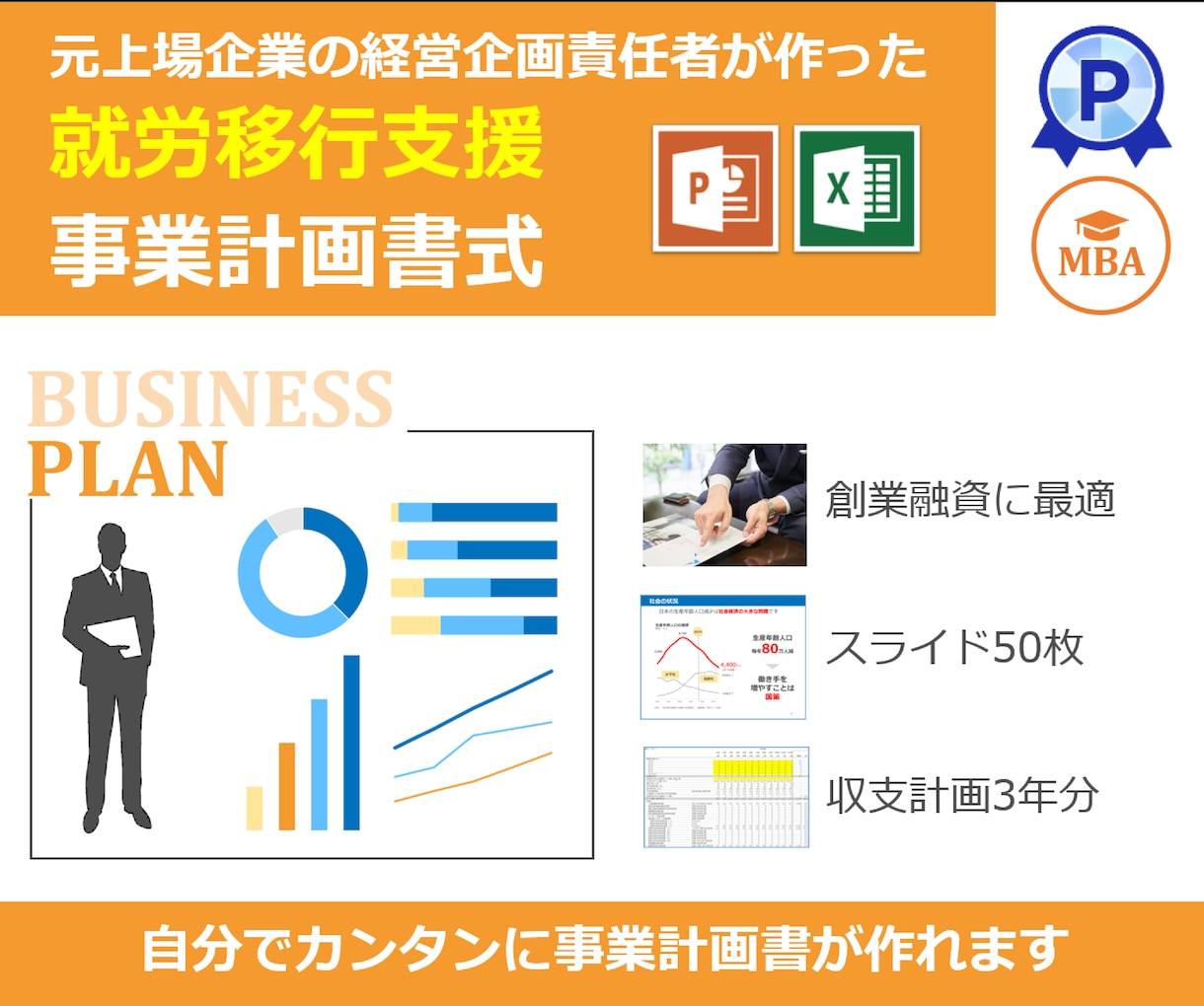 就労移行支援専用の事業計画書式を販売します 融資が必要ならこちら！エクセル3年分とパワポ50枚のセット イメージ1