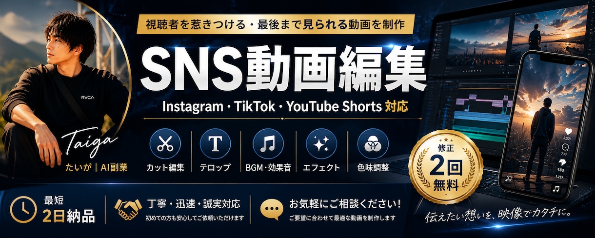 SNSショート動画を丁寧に編集します 視聴者を惹きつける動画を制作します イメージ1