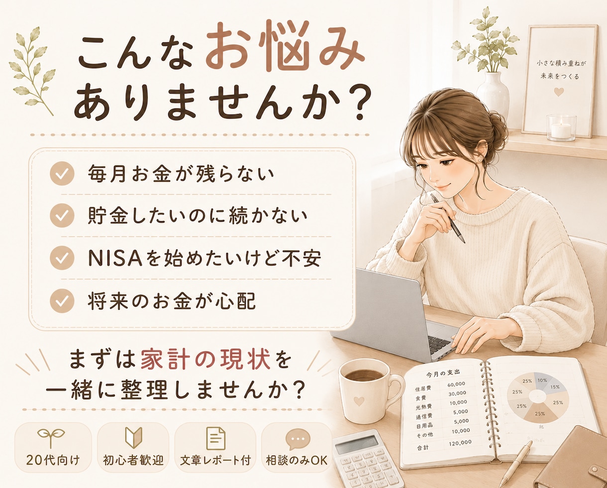 20代向け家計改善アドバイスします 貯金・資産形成の第一歩をサポート✨ イメージ2
