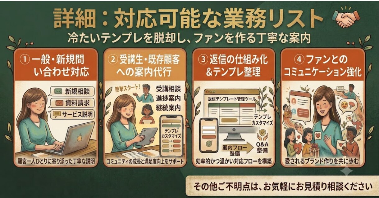 丁寧で温かいチャット・メッセージ案内します 冷たいテンプレ脱却！丁寧な案内であなたのサービスの信頼度UP イメージ7