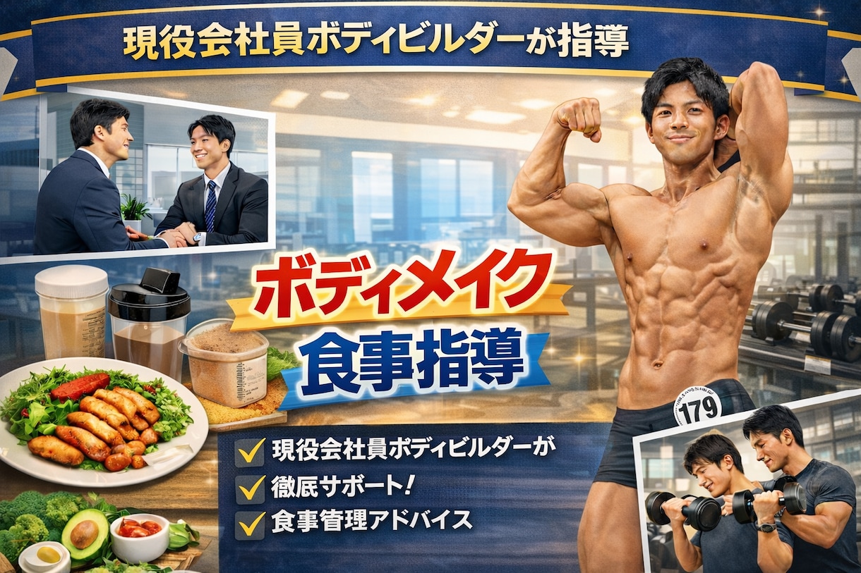 ボディメイク食事・トレーニングサポート致します 会社員ボディビルダーによるボディメイク！ イメージ1