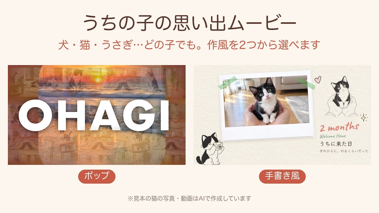 クーポン配布中 ペットの思い出動画作ります 9/30までお気に入りで30%オフ 作風を2つから選べる イメージ1