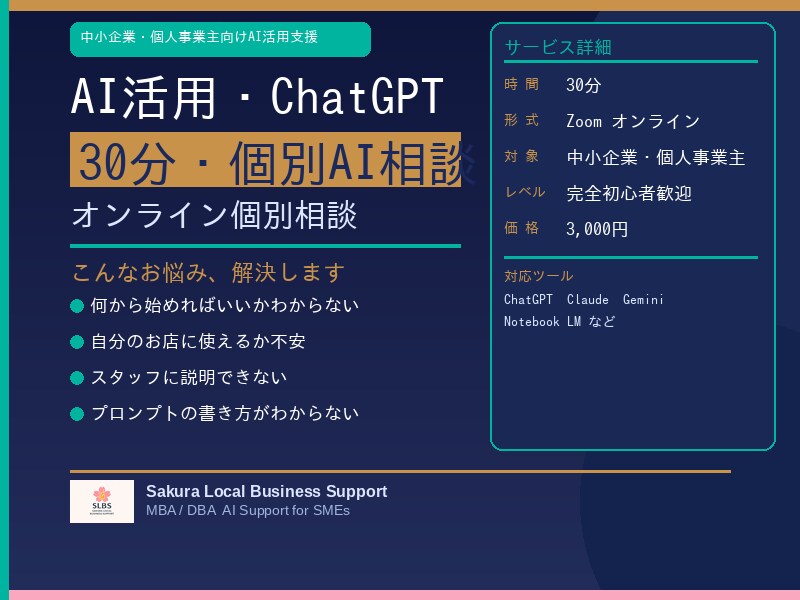 中小企業向けAI活用・ChatGPT相談します 初心者OK・30分で解決・すぐ使える イメージ1