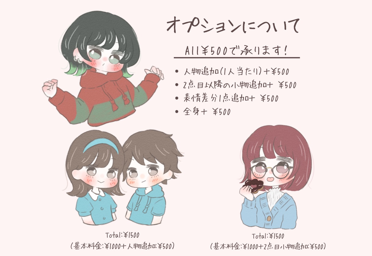 格安￥1500！ゆるっとかわいいアイコン描きます 修正無制限＆小物1点まで無料！SNSやブログにいかがですか？ イメージ3