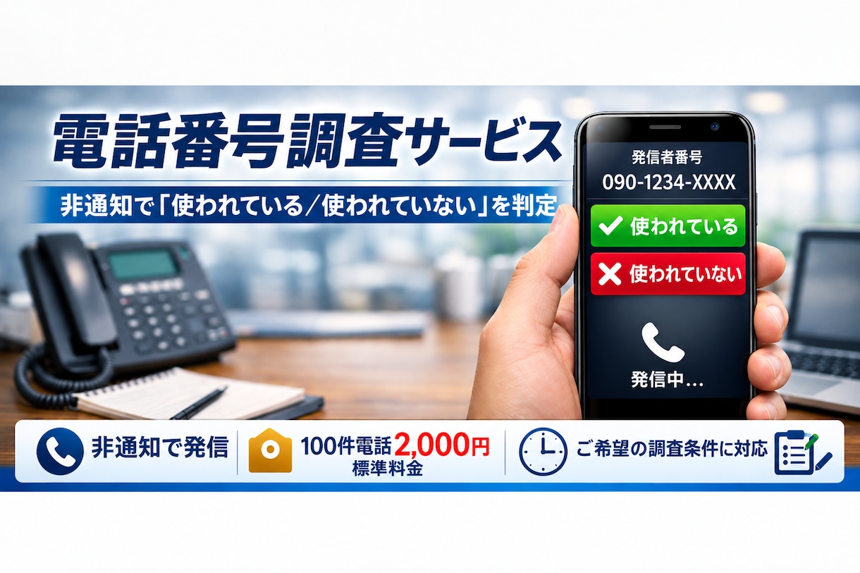 電話番号が使われているか調査します 100件単位で短時間にて調査可能！ イメージ1