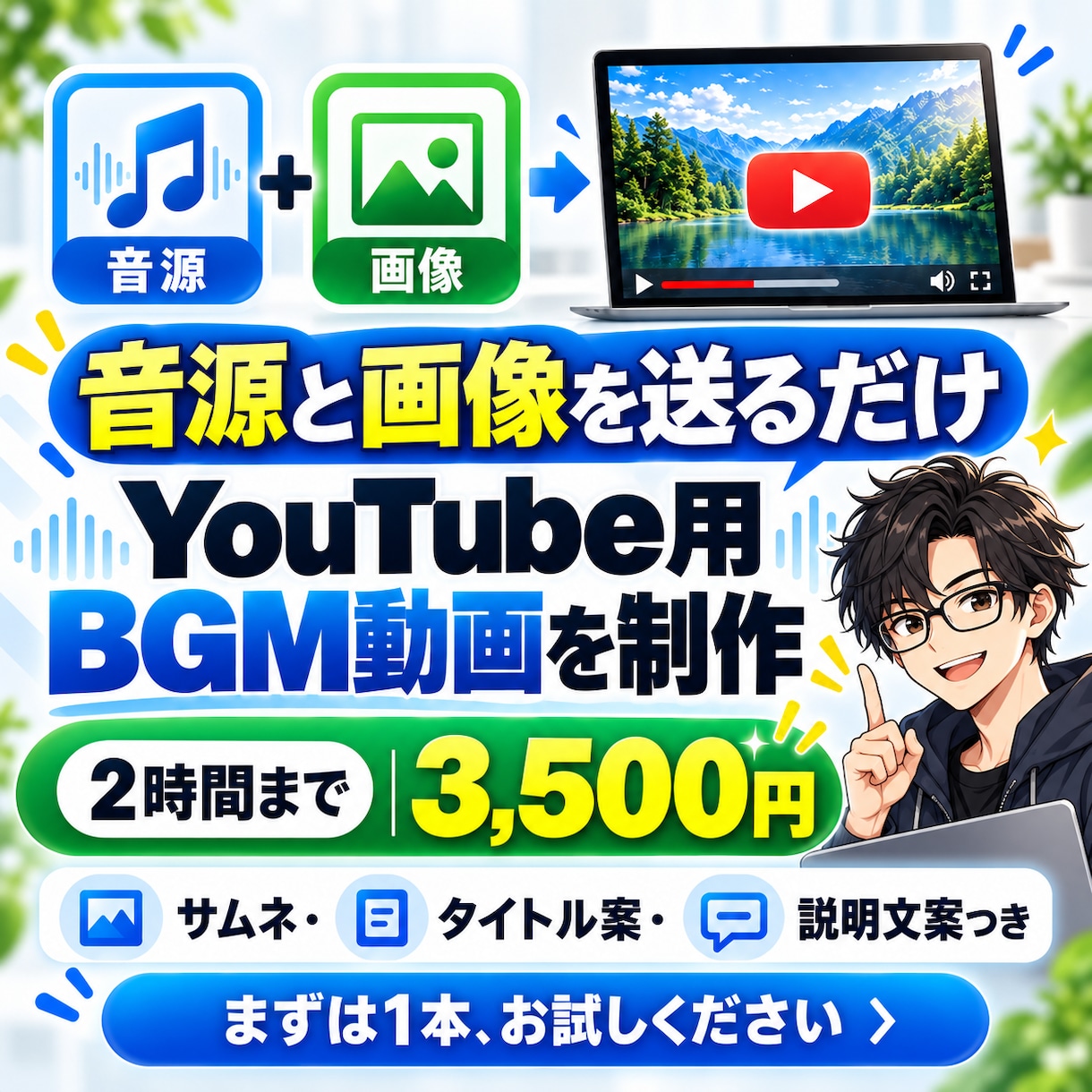 音源と画像からYouTube用BGM動画制作します 長尺動画・サムネ・タイトル案までまとめて納品 イメージ1