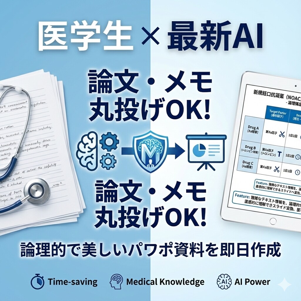 現役医学生が学会・勉強会のスライド構成・要約します 医学生×AI。論文丸投げでスライドを即座に作成 イメージ1