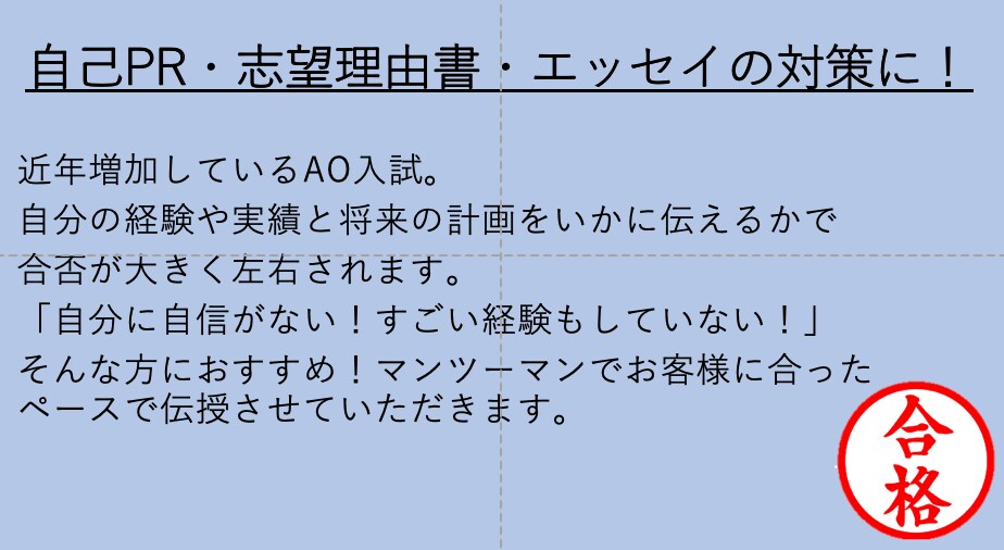 大学AO入試・海外大入試・奨学金試験、お手伝います 自己PR・志望理由の書き方・考え方を特別伝授！ イメージ2