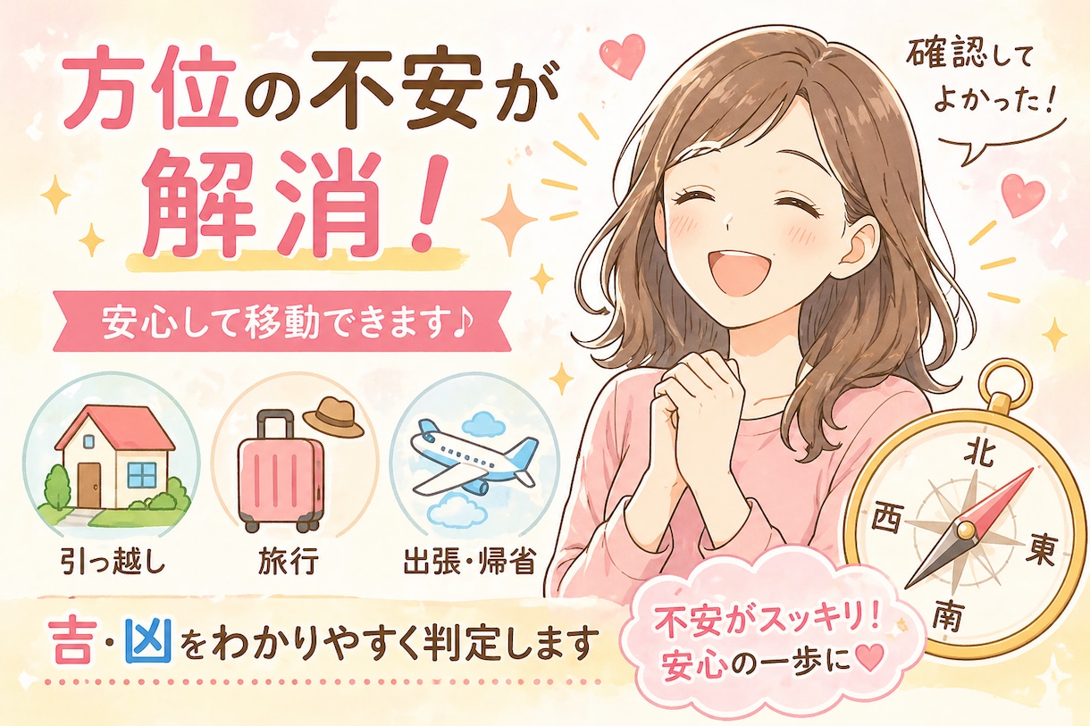 気になる移動前に吉方位・凶方位を即鑑定します その方位大丈夫？の不安を直ぐに正確に鑑定しお伝えいたします イメージ2