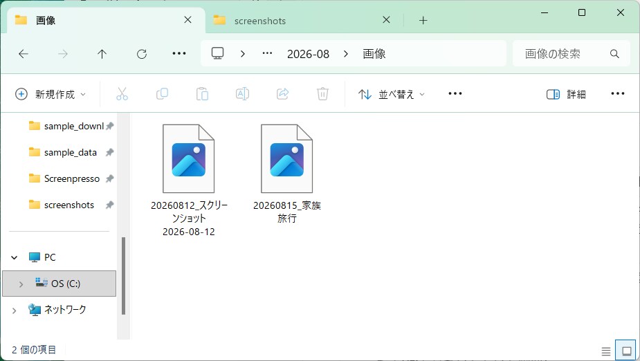 フォルダ内のファイルを自動で仕分けします 写真や書類を種類と日付で整理、元に戻せて安心です イメージ7